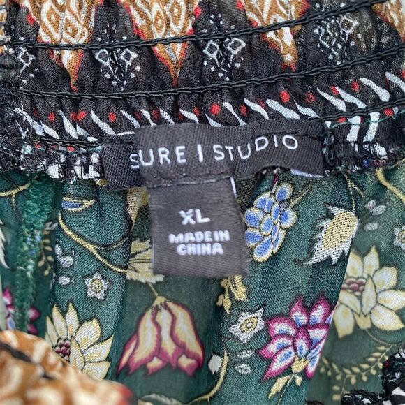 Signature Studio XL Cottagecore Floral Midi Dress Long Sleeve Smocked Neck - Picture 11 of 11